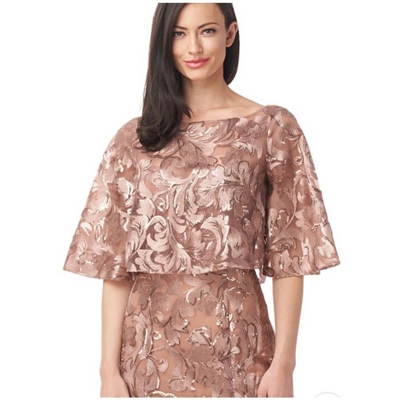 JS Collections Evalina Column Gown Boat Neck Mink Women's Size 4 NWT - Picture 4 of 12